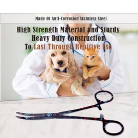 Dog Pet Ear/Nose Hair Puller Grooming Hemostat Locking Forceps Curved Pliers, 5.5" (14cm) Full Serrated Clamps Stainless Steel (Black Multi Paws)