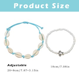JIANYH 2 PCS Bohemian Shell Turtle Anklets Set, Adjustable Shell Bracelets Anklets Set,Handwoven Shell Turtle Shell Beaded Feet Chain Jewelry for Men Women