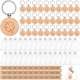 Otuuz 30 Sets Thank You Gift Set for Colleagues, Four Leaf Clover, Wooden Key Ring with Gift Tag, Organza Bag, Good Luck Gift, Thank You Gift, Lucky Charm for Christmas, As shown in the picture
