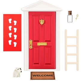 Red Tooth Fairy Door Kit with Accessories Mini Red Fairy Door Tiny Wooden Red Festive Fairy Door Set for Fairy Tale Education Learning Decoration DIY Craft Activities