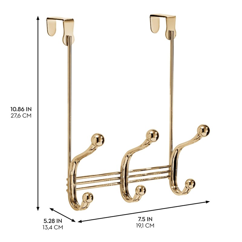 iDesign 3-Double Hook Over-The-Door Rack for Clothes, Towels, or Accessories
