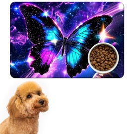 Pet Bowl Mats for Food and Water Cat Dog 19.6"x24", Cat Play Mat Pet Feeding Rug with Waterproof & Non-Slip Rubber Bottom Cushion, Litter Matt for Cat and Pet Sleeping Resting Pad, Star Butterfly