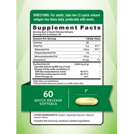 Fish Oil 2000 mg Softgels | 60 Count | Burpless, Lemon Flavor Pills | Non-GMO and Gluten Free Omega 3 Supplement | by Nature's Truth