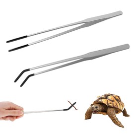 2 Pcs Long Handle Reptile Feeding Tongs,Heavy Duty Long Tweezers Rubber Tipped Aquarium Tweezers Straight and Curved Extra Tweezer Reptile Tong Aquarium Tongs Terrarium Feeder Tools for Tank