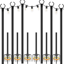 Mutovlin 6 Pack String Light Poles,10 Ft Light Poles for Outside String Lights,Outdoor Lights Pole with Fork,Metal Poles Stand for Patio Deck Backyard
