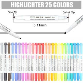 EooUooIP Pastel Highlighter Pens, 25 Pieces, Double Tip, Quick Drying, Pastel Highlighter Set Bible Pen, Soft Chisel Tip, Marker for Highlight Journal, Stationery