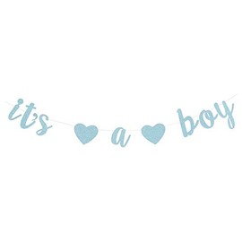 It's a Boy Banner Baby Shower Bunting Gender Reveal Party Decoration Supplies - Glitter Blue