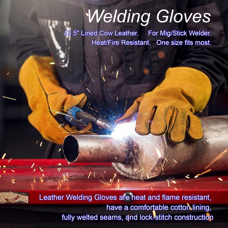 VASTOOLS Welding Accessories,6pc,Chipping Hammer 10.5",Leather Welding Gloves 13.5",6-in-1 Welpers Pliers