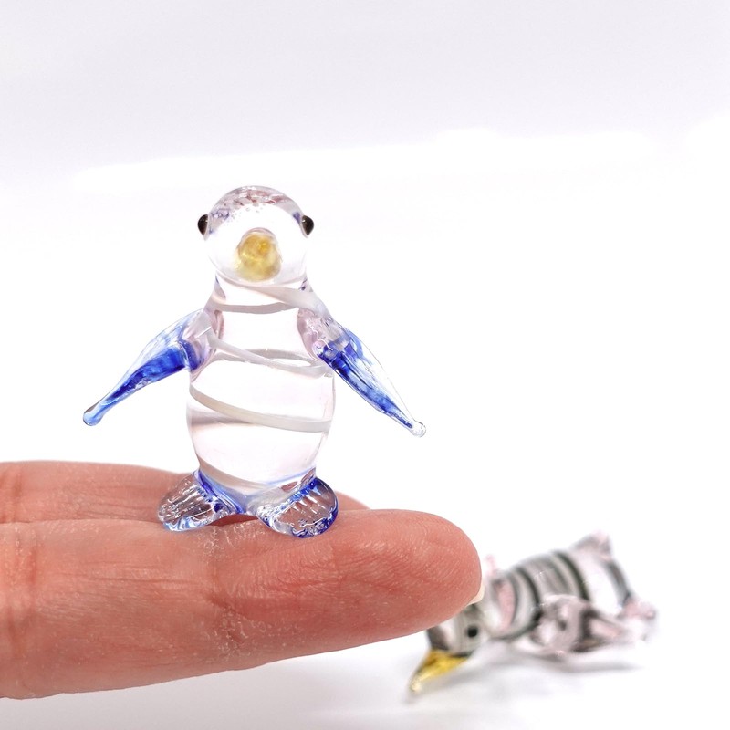 Sansukjai 2 Penguins Miniature Figurines Animals Hand Blown Glass Art