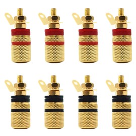 GeeSo 8pcs 34.5mm Brass Gold Plated Speaker Terminal Binding Support Post Banana Plug 4 Red 4 Black Wire Connection