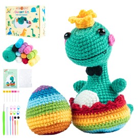 HTVRONT Crochet Kit for Beginners - Beginner Crochet Kit for Adults Kids Gift - Complete Crochet Kits with Step by Step Video Tutorials, Easy Learn to Crochet Stuffed Animals Knitting Kit(Dinosaur)