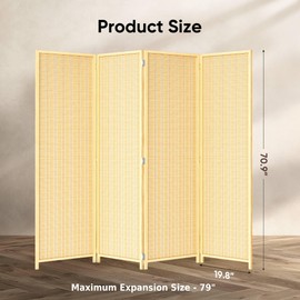 JOSTYLE Room Divider 4 Panel Folding Privacy Screen, Bamboo Room Divider Screen - 6 ft. Tall Wall Divider for Room Separation Freestanding Partition Separators, Beige