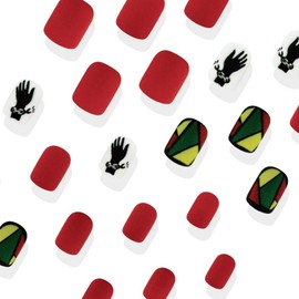 Black History Month Press on Nails Matte Graffiti Short Square Fake Nails 19th of June Black Liberation History Day Peace and Love Designs False Nails Juneteenth Acrylic Nails for Women Nail Art DIY