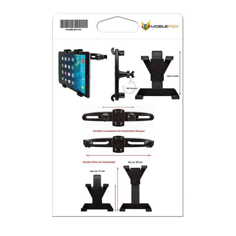 mobilefox® 360° Universal Headrest Mount Tablet Cradle Car Seat Mount