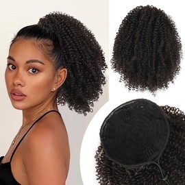 Short Kinky Curly Drawstring Ponytail for Black Women Afro Deep Curly Ponytail Extension Synthetic Natural Black Drawstring Ponytail Clip in Ponytail Hair Pieces for Women Natural Black