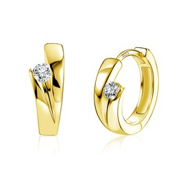 ALEXCRAFT Silver 925 Small Hoop Earrings, Hypoallergenic Silver Hoop Earrings, Thick Wide Small Cartilage Huggie Hoop Earrings, Small 16 mm Sterling Silver Hoop Earrings with Stone Zirconia Glitter