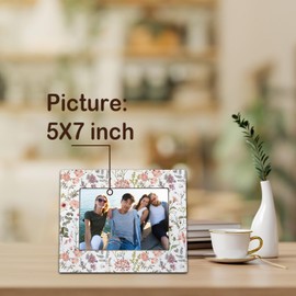 Yhtrg Floral Picture Frame 5x7, Flower Room Decor, Cottagecore Spring Botanical Wildflower Floral Photo Picture Frames for Desk Tabletop Wall Display Decorations