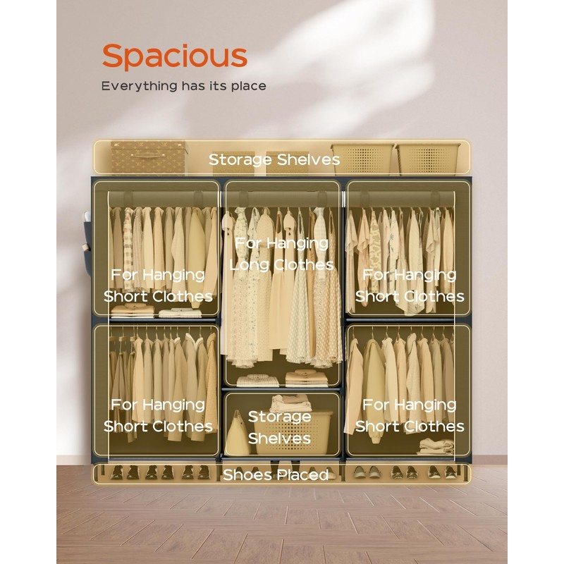 CASAMAYA Clothes Rack, Portable Closet, 81.5 Inch Large Capacity Wardrobe