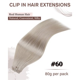 Hetto Clip in Hair Extensions Real Human Hair Platinum Blonde Human Hair Clip in Extensions Blonde Straight 16 Inch 5pcs 80g