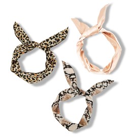 VBNZBK Pack of 3 Hair Bands with Wire, Adjustable Animal Print Headbands for Women, Headband with Bow, Leopard Hair Band, Elastic Headbands, Girls, Women, Hair Accessories (Style 2)