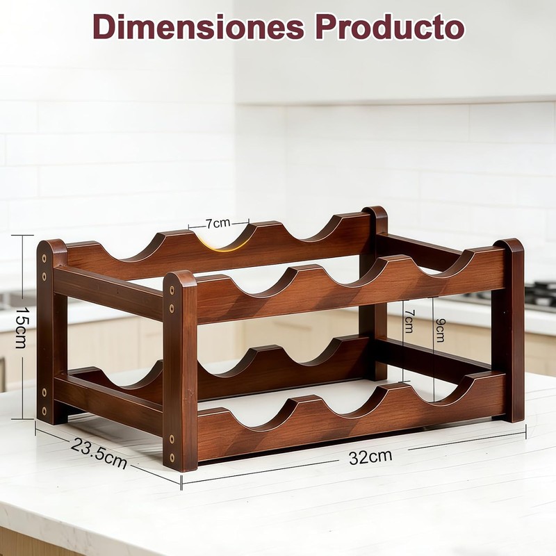 Porta Vinos de Madera 2 Niveles, Estante para Botellas