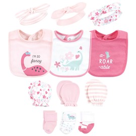 Hudson Baby Baby Girls Caps or Headbands, Bibs, Mittens and Socks 12pc Set, Dinosaur, 0-6 Months