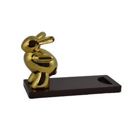 Wine Bodies 10" Polished Gold Rabbit on Wooden Base Bottle Holder
