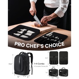 Chef Knife Backpack with Waterproof Pocket, 30+ Pockets for Knives and Tools, Knife Bags for Chefs Professional Culinary Apprentice Private Chefs, Pocket for Tablet Laptop (Knife Not Included)