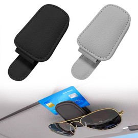 Glasses Holder for Car Sun Visor, Pack of 2 Leather Sunglasses Holder 9.5 x 4 cm, Magnetic Leather Glasses Holder Clip Car Visor Accessories Sunglasses for Car Sun Visor (Black Grey)