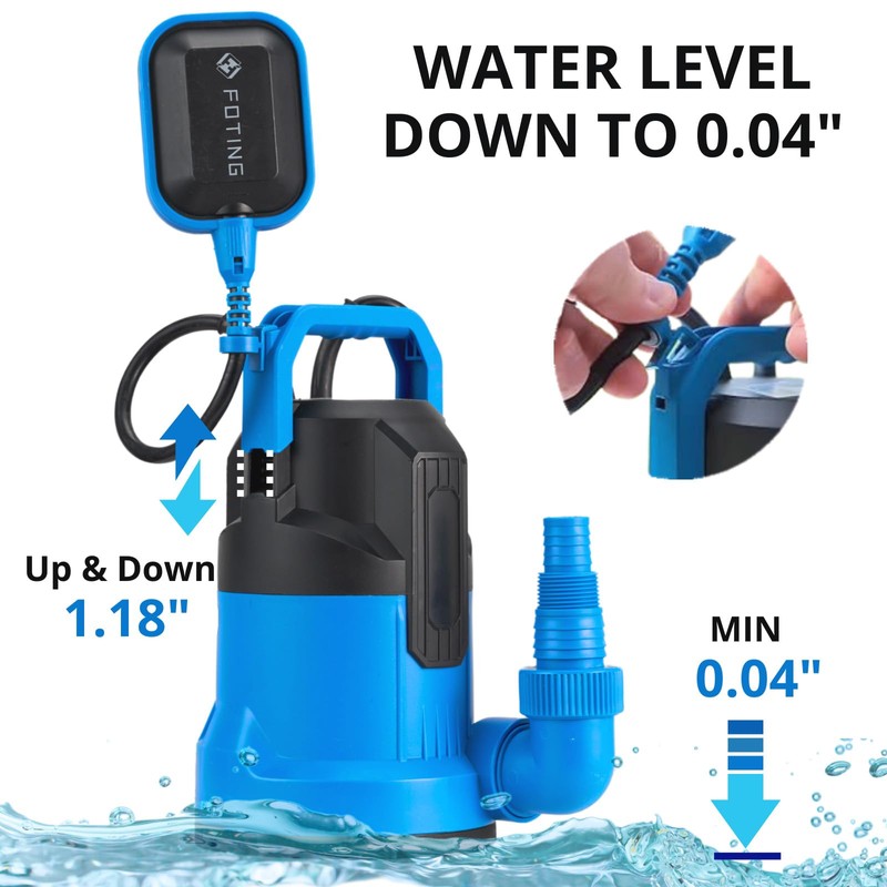 FOTING Sump Pump, High Flow Clean&Dirty Submersible Water Pump, Thermoplastic