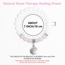 Ouubuuy 8 mm Beads Healing Stones Bracelet for Women, Gemstone Pendant Bracelet, Chakra Yoga Rock Crystal Bracelet, Couple/Friendship/Partner Bracelets, White jade, rose quartz natural stone