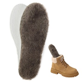 ISQFIQ Warm Sheepkin Insoles, Real Wool Innersoles for Men Women, Fleece Thermal Fur Insoles, Thick Lambswool Inner Soles for Boot, Wellington, Slippers(Grey, UK 4)
