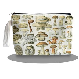 SQQCMM Mushroom Vintage Makeup Bag - Vintage Mushroom Themed Gifts for Lovers Girls Mom Women, Cosmetic Travel Bags for Women, Canvas Zipper Makeup Bag 136