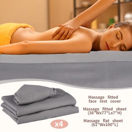 4 Sets Soft Microfiber Massage Table Sheets Set Bulk 3 Piece Set Includes Massage Table Cover, Massage Fitted Sheet, and Massage Face Rest Cover (Cool Grey)