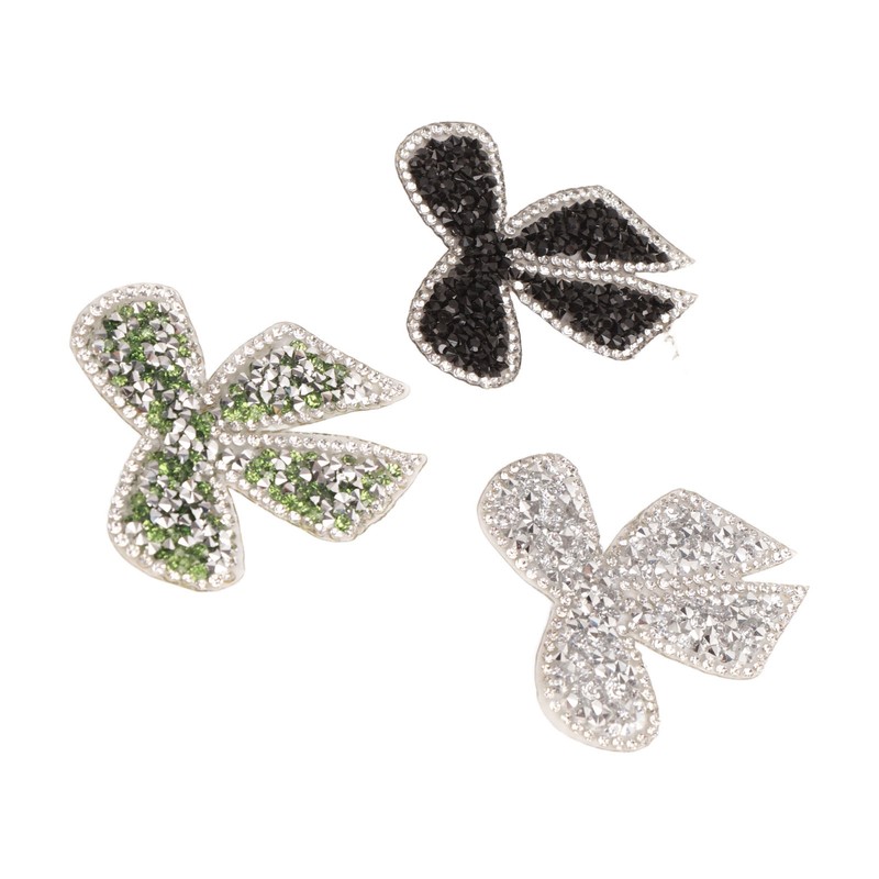 18pcs Bow Knot Rhinestones Patches Silver Black Green Exquisite Iron