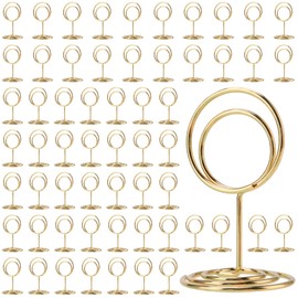 MUKSEUT 60 PCS 2 Inch Gold Table Number Holders, Metal Place Card Holder, Short Photo Picture Holder for Office Restaurant Weddings