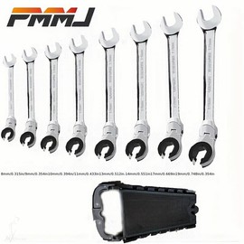6pcs/8pcs Open End Flexible Head Ratchet, Metric Ratchet With 72 Teeth, Chrome Vanadium Steel Pipe Ratchet, Movable Head Ratchet Spanner Set Quick Dual Purpose, Movable Head Fuel Pipe Ratchet Wrenches (Plastic Boxed) - Color: 8pcs(8/9/10/11/13/14/17/19mm
