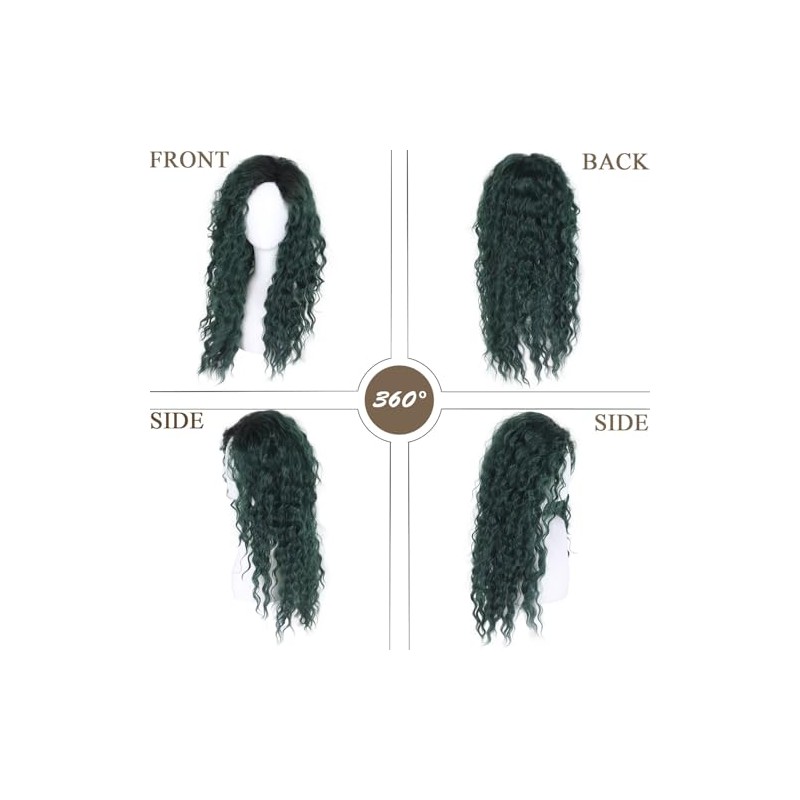 GNIMEGIL Long Curly Wigs for Women Deep Emerald Green Ombre