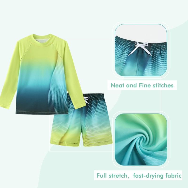 Boys Two Piece Rash Guard Swimsuits Set Kids Long Sleeve