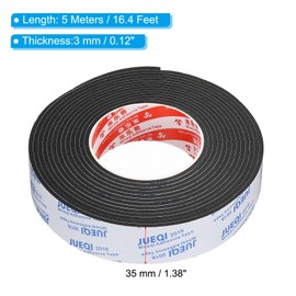 PATIKIL 5m/16.4ft Sealing Foam Tape, 35mm Wide 3mm Thick Single Sided Weather Stripping Door Furniture Seal Strip for Window Pipes Insulation, Black