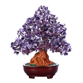 Jovivi Feng Shui Natural Amethyst Crystal Money Tree Resin Base Healing Stones Bonsai Style Tree Large Decoration for Wealth and Luck 9.5 Inches