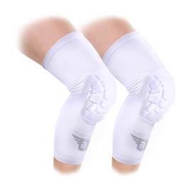 Rodilleras Bucwild Sports con almohadillas para rodilla/rodilleras de compresión acolchadas (1 par) tallas para adultos jóvenes, básquetbol, lucha, vóleibol, negro, blanco, rojo, azul, Blanco, Small (Teen/Young Adult)