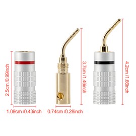 4PCS Banana Pin Plug, 24K Gold Plated Audio Speaker Pin Plug, Double Screw Lock Audio Jack Connector, Speaker Wire Speaker Cable Connector Adapter for Amplifier, HiFi, AV Receiver (2 Black and 2 Red)