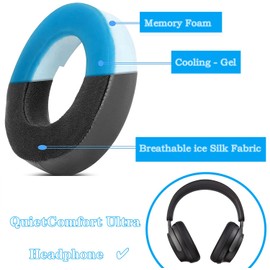 YunYiYi - almohadillas para orejas de repuesto de gel de refrigeración compatibles con Bose QuietComfort Ultra - almohadillas para orejas de oído con tela de seda de hielo transpirable con piezas de