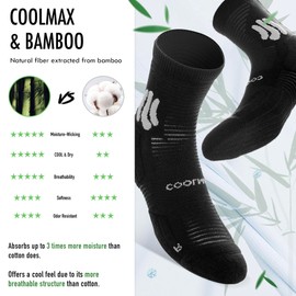 BRISIRA Coolmax Bamboo Viscose Compression Running Socks Quarter Crew Athletic Cushioned Breathable Anti Blister&Sweat&Odor