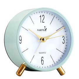 FLOITTUY 4 inches Super Silent Alarm Clock, Cream Green Beep Wake Round Alarm Clock with Night Light,Battery Operated,Easy Set Entry Lux Stylefor Desk, Bedroom and Home Decoration