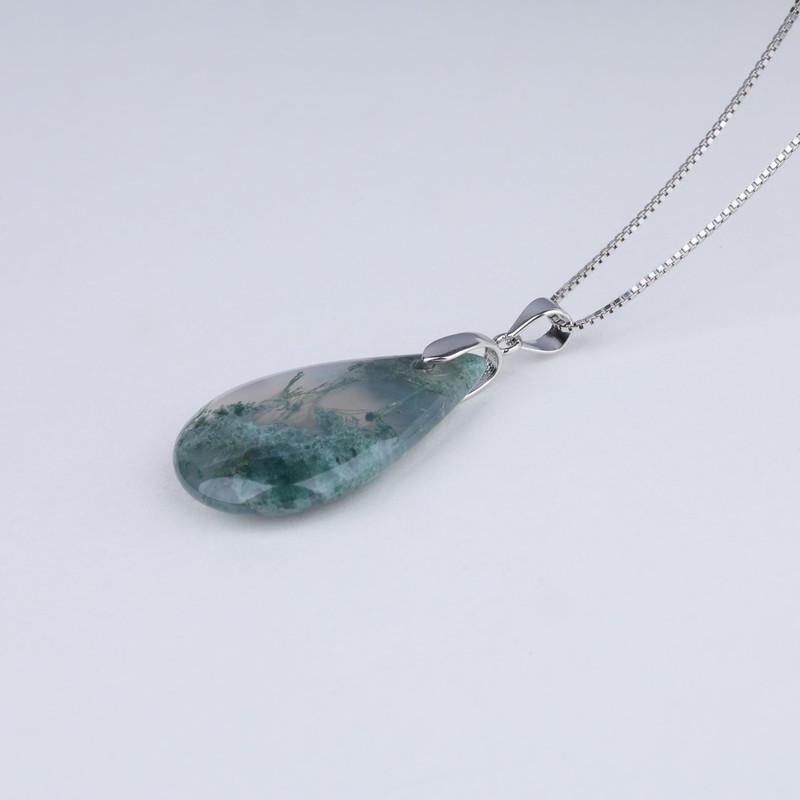 Coai 925s Moss Agate Pendant Necklace, Silver, Green