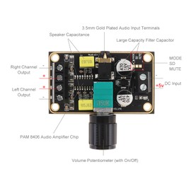 DiGiYes 2Pcs Audio Amplifier Board, PAM8406 5W+5W Mini Amplifier Board Class D 2.0 Dual Channel DC 5V Digital Stereo Power Amp Module for DIY Sound System
