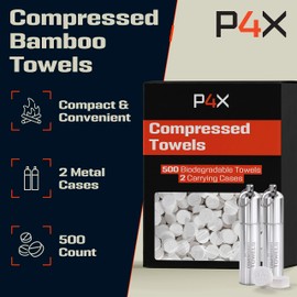 Compressed Towel Tablets - 100% Bamboo Camping Toilet Paper Tablets, Great for Hiking, Travel and Backpacking - Disposable Washcloths, Body Wipes, Paper Towel Coin Tissue - 500 Pack with Metal Cases