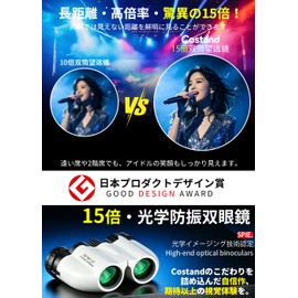Costand Binocular, Live Opera Glass, 15x (Japan Product Design Award) Telescope, Optical Vibration Resistant, SPIE. Optical Imaging Technology Certified, 75° apparent field of view, 1:1 large eyepiece